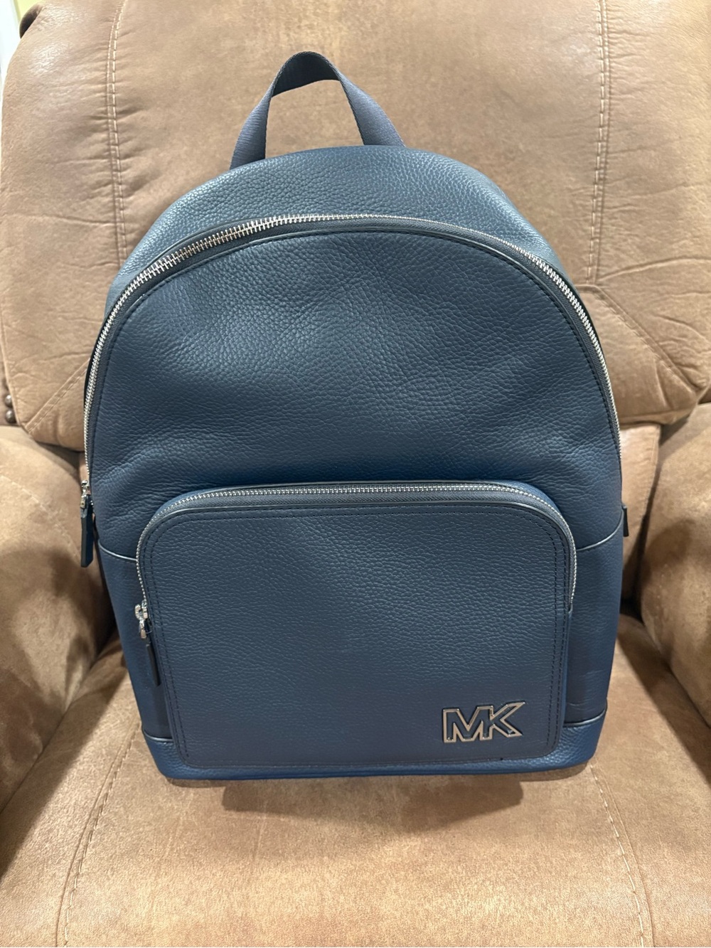 Michael Kors Men's Navy Blue Leather MK Logo Backpack NEVER BEEN USED